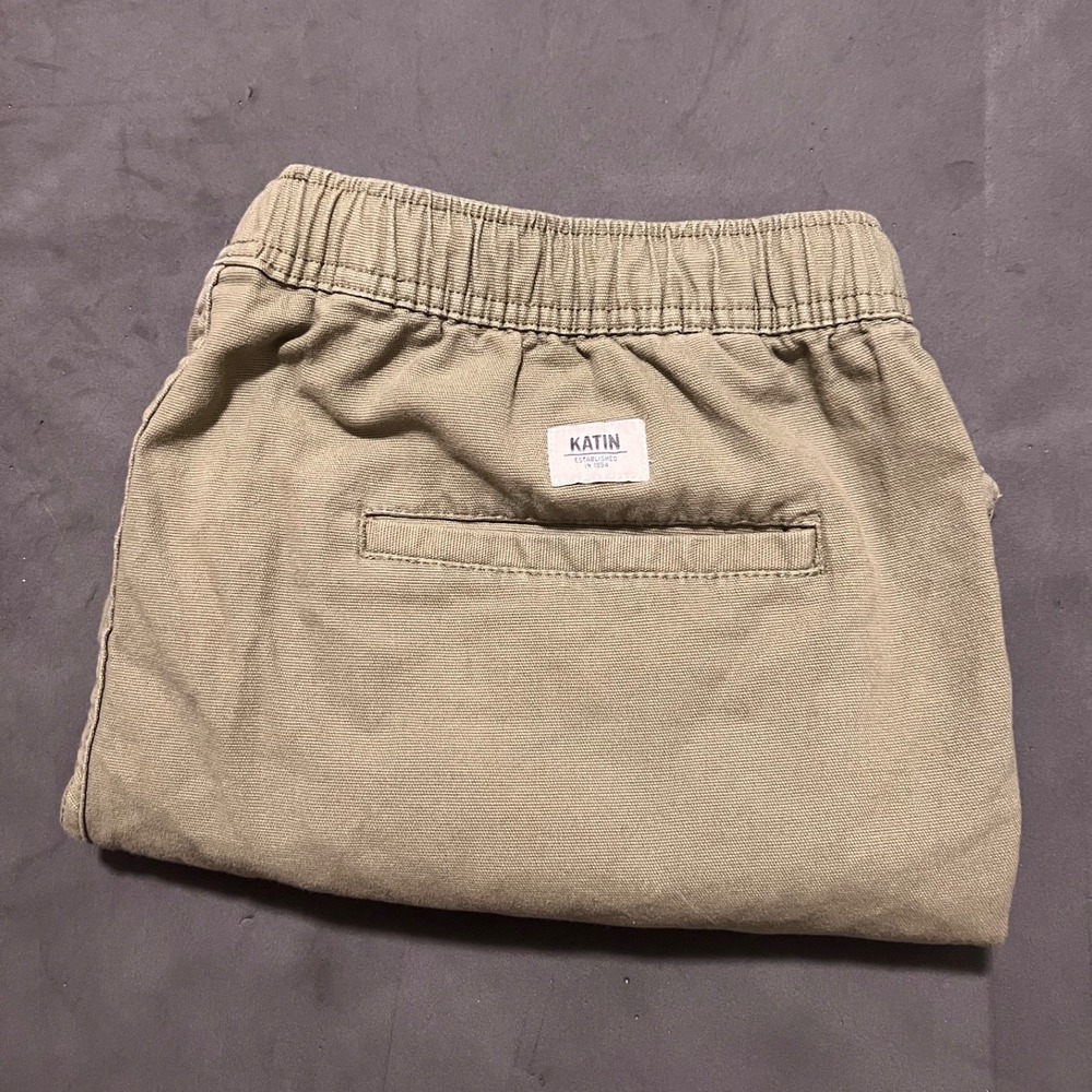 Katin TRAILS Shorts Olive Mens XL Green Hiking Elastic‎ Waist Cotton Pockets